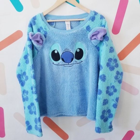 Disney Tops - Disney Hot Topic Stitch Fuzzy Pullover Sweatshirt